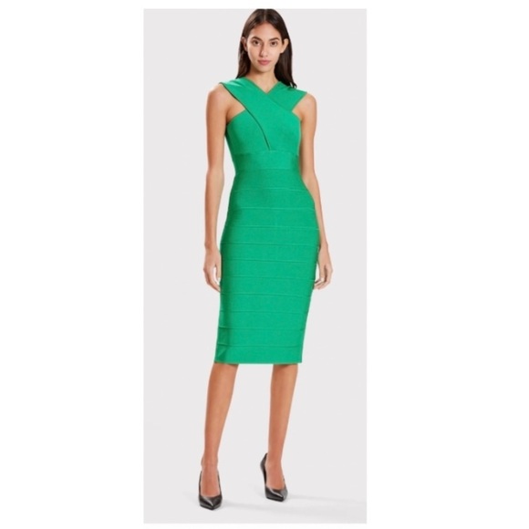 Herve Leger Cross Neck Midi Dress in BLACK. - Picture 5 of 13